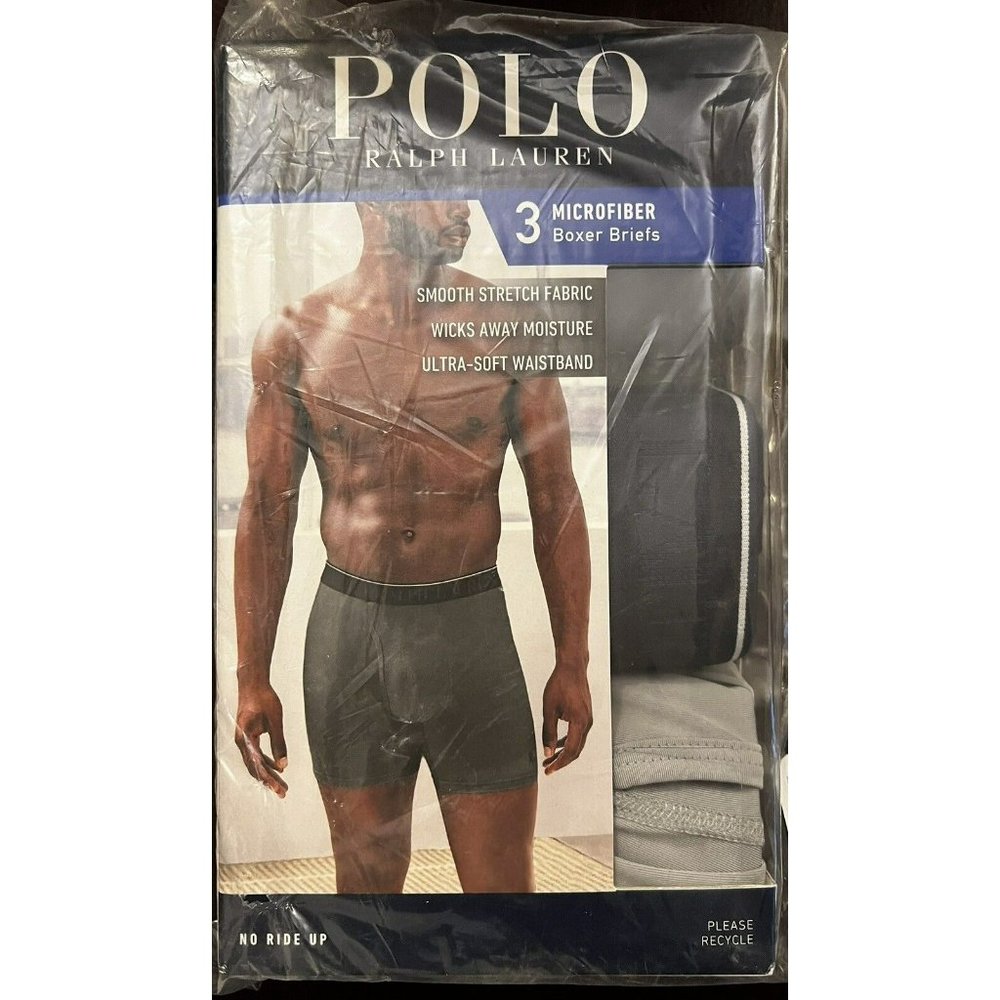 New POLO RALPH LAUREN MICROFIBER BOXER BRIEFS COLOR BLACK/CRUISE/GREY
